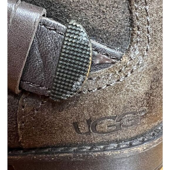 UGG Australia Boots Size 7 Dayle Lodge Brown Oiled Leather Tall Zip Riding - Picture 8 of 9